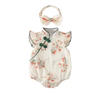 Toddler Girls Embroidered Floral Romper Set With Headband