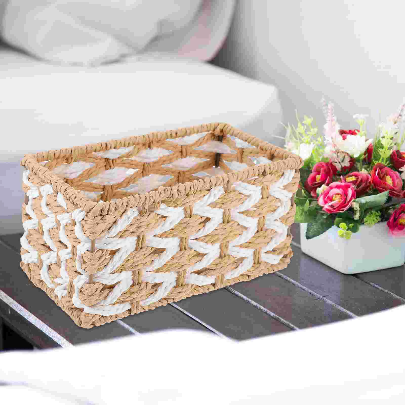 

Straw Storage Basket Decor Home Supplies Japanese-style Kitchen Woven Desktop Iron Sundries Holder