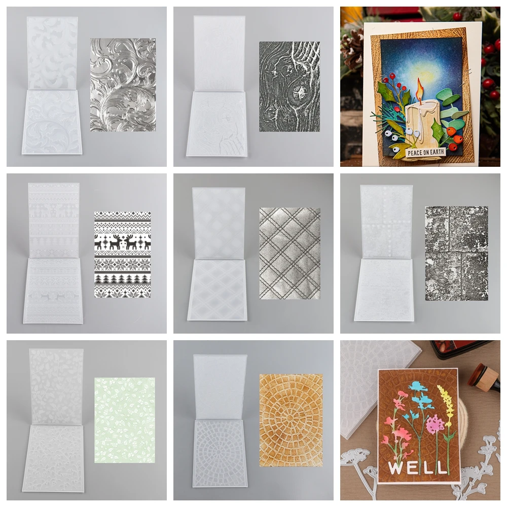 3D Embossing Folder Reindeer Poinsettia Tree Trunk Repitition Doodle Pattern for DIY Scrapbooking Adding Texture Paper Craft