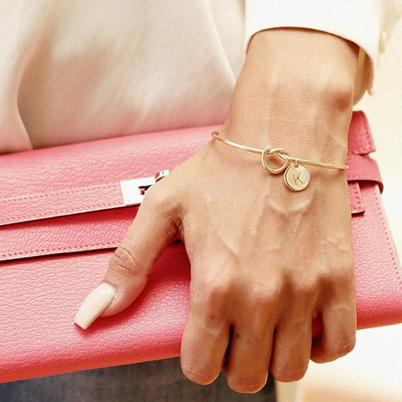 Initial Coin Charm Cuff Bracelet/Bangle