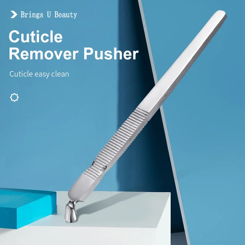 1 PC Stainless Steel Cuticle Remover Pusher with Spoon Shape Easy Grip Stripe Handle Professional Manicure Pedicure Nail Tools