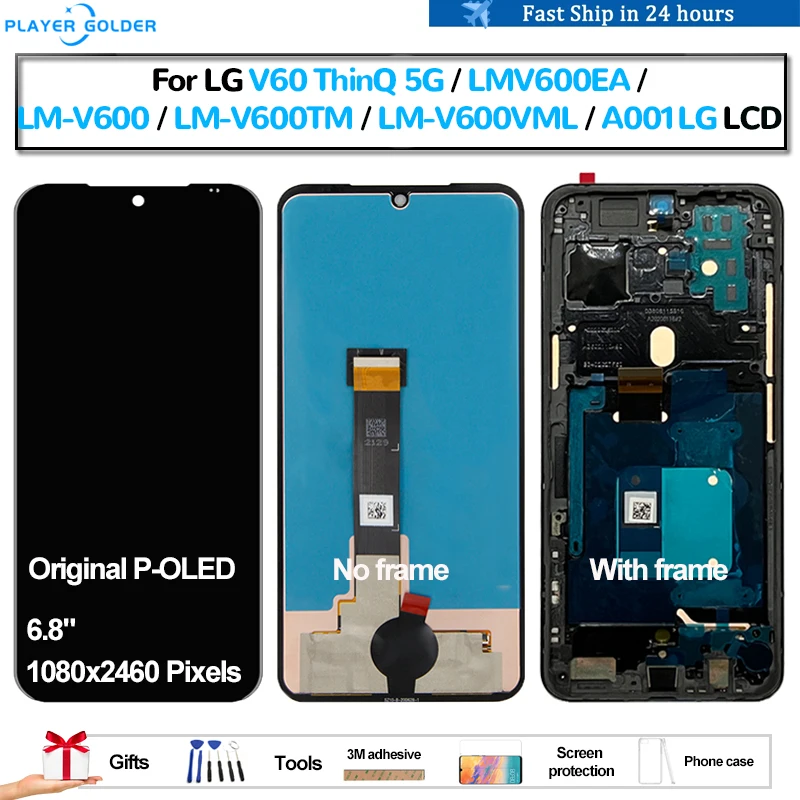 Originale P-Oled Per Lg V60 Thinq 5G Lmv600Ea Lm-V600 Lm-V600Tm Pantalla Display Lcd Touch Panel Screen Digitizer Assembly Repair