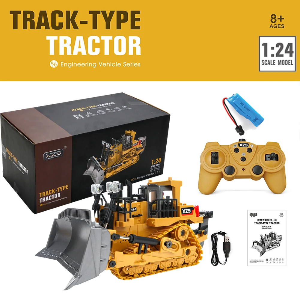 1:24 9CH Diecast Model Alloy RC Excavator Bulldozer Toys Remote Control Engineering Car Remote Control Tractor Electric Car Kid fast remote control cars