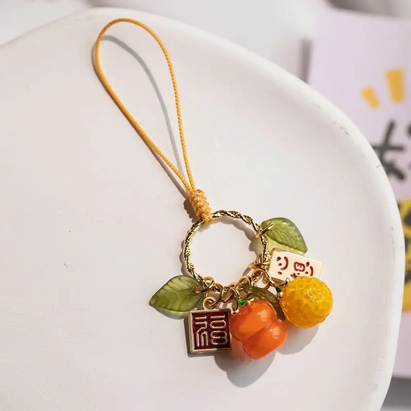 

Simple Design Persimmon Mobile Phone Chain Pendant High Beauty Value Exquisite National Fashion Orange Bag Lanyard Couple Gift