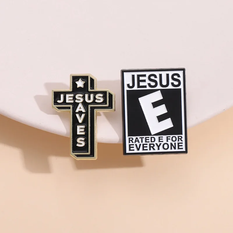 

Jesus Saves Enamel Pins Custom Simple Black Fish Shape Vintage Brooches Lapel Badges Classic Jewelry Gift for Kids Friends