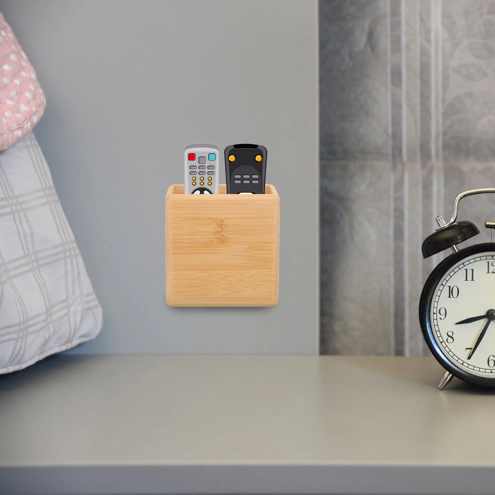 Wall Mount Remote Control Holder Rack Wooden Storage Box Self Adhesive Case Bamboo Ac Controller Stand Remote Shelf Home Storage 2