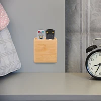 Wall Mount Remote Control Holder Rack Wooden Storage Box Self Adhesive Case Bamboo Ac Controller Stand Remote Shelf Home Storage 2