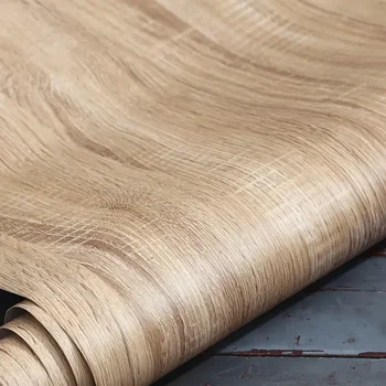 แผ่นไม้ Grain Retro Faux ไม้วอลล์เปเปอร์ม้วนกันน้ํา PVC Self Adhesive สติ๊กเกอร์ติดผนังไวนิลที่ถอดออกได้ร้านอาหารวอลล์เปเปอร์ 7