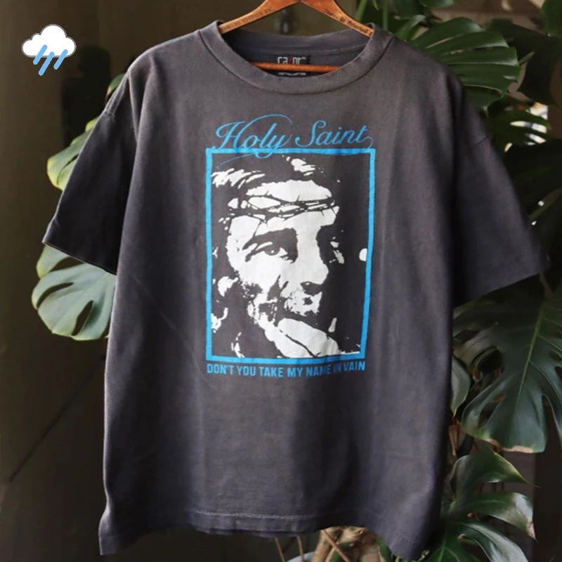 

Heavy Fabric 100% Cotton Best Quality Vintage Washed Brown T Shirt Tee Men Women 1:1 Tags Oversized Saint T-Shirt Top