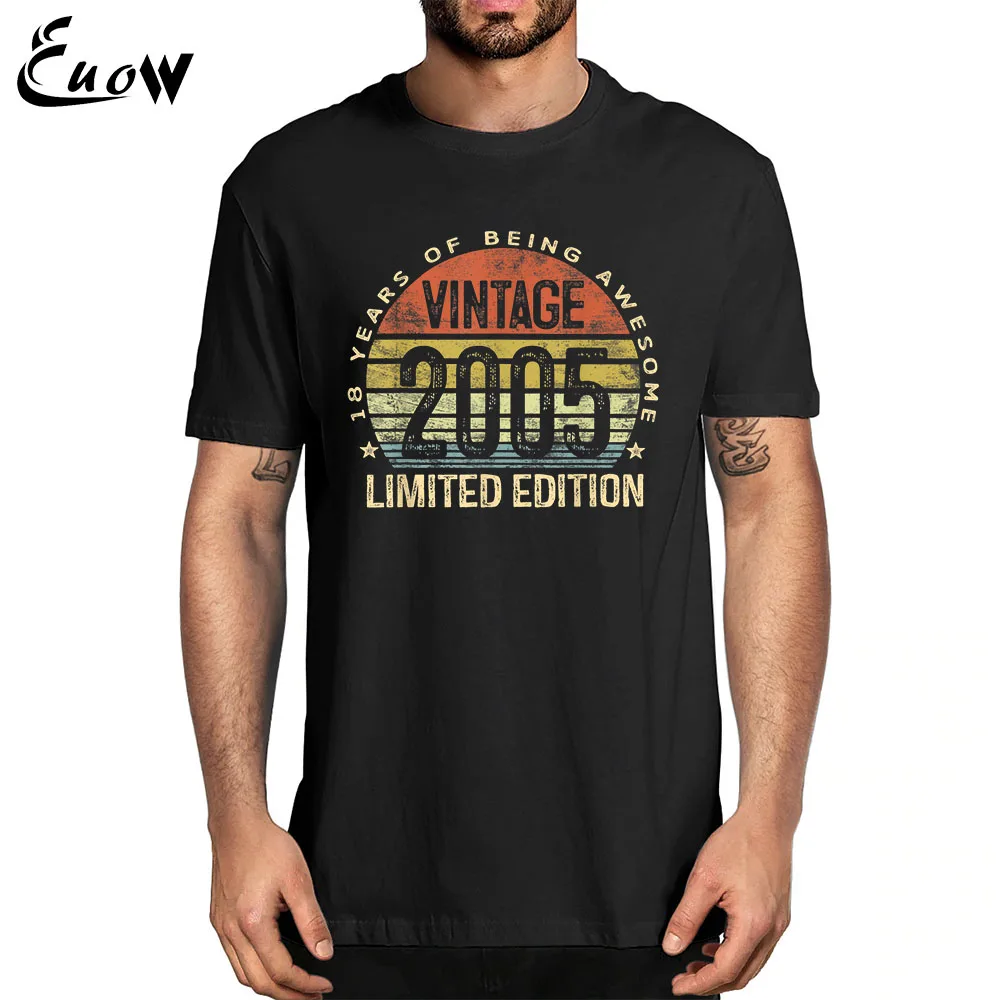 

Euow Unisex 100% Cotton Vintage 2005 Limited Edition 18 Year Old Gifts 18th Birthday Shirt Men Clothing Oversized T-Shirt Luxury