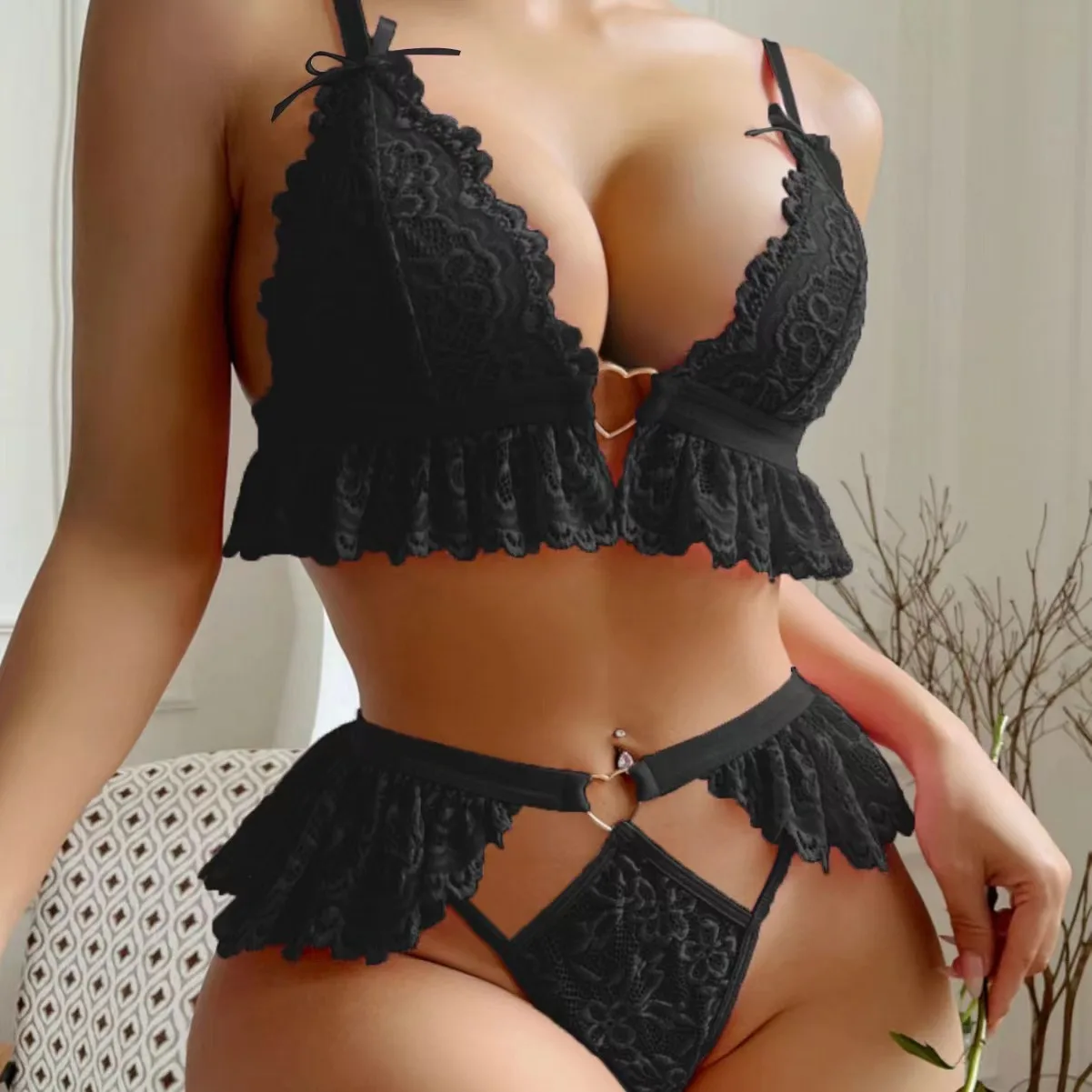 Flower Embroidery Perspective Mesh Sexy Comfortable Simple and Generous Lingerie Set Sexy Lingerie Costume