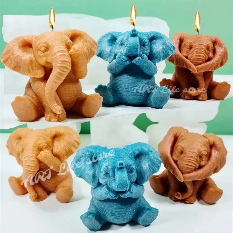 Stampi in silicone 3D a forma di elefante a forma di animale in resina epossidica, per sapone, fondente, cioccolato, torte da forno