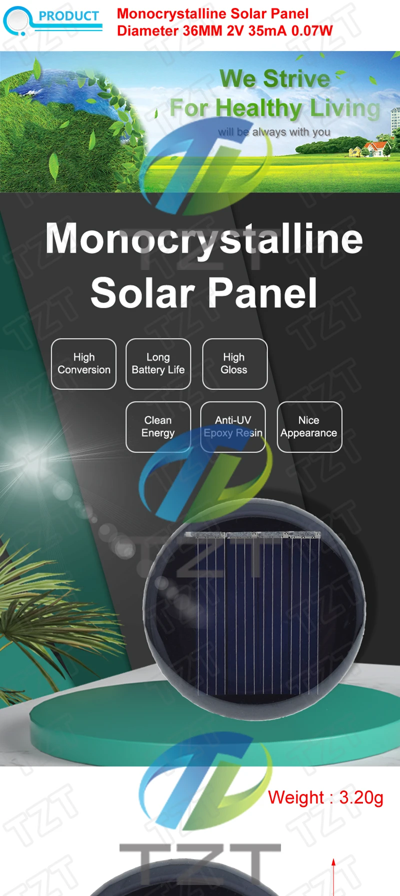 1/3/5PCS 2V 35mA 0,07W D36MM Polykristalline Solar Panel Power Ladung DIY modul Tragbare Solarzelle Batterie Ladegerät Für Licht – Detail 2
