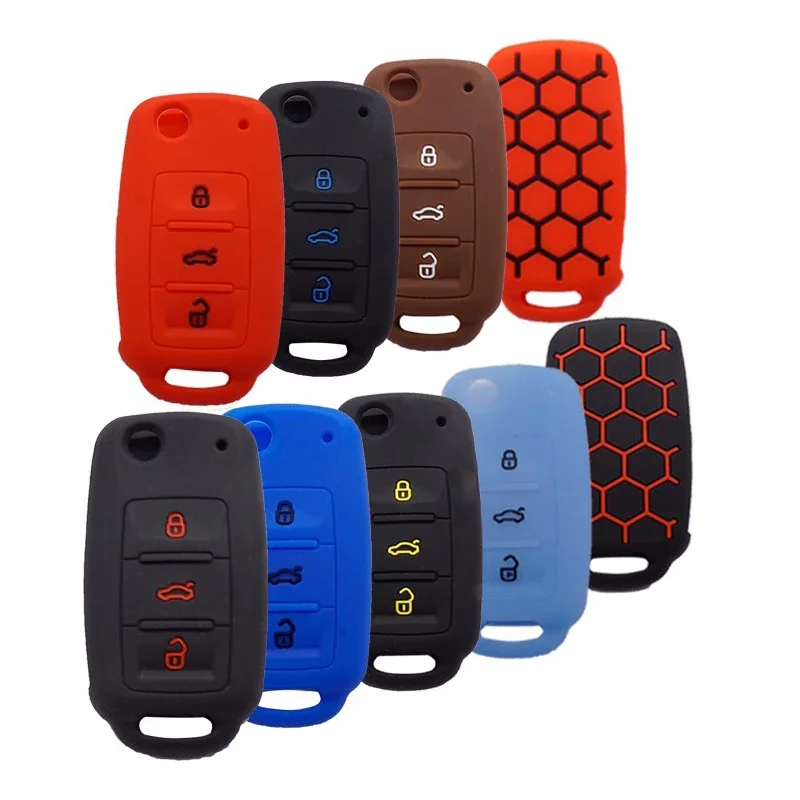 Xinyuexin 3 Buttons Silicone Car Key Case Fob for VW Passat Polo Golf Touran Bora Smart Key Shell Protector Holder key case key case cover car key shell remote control case cover