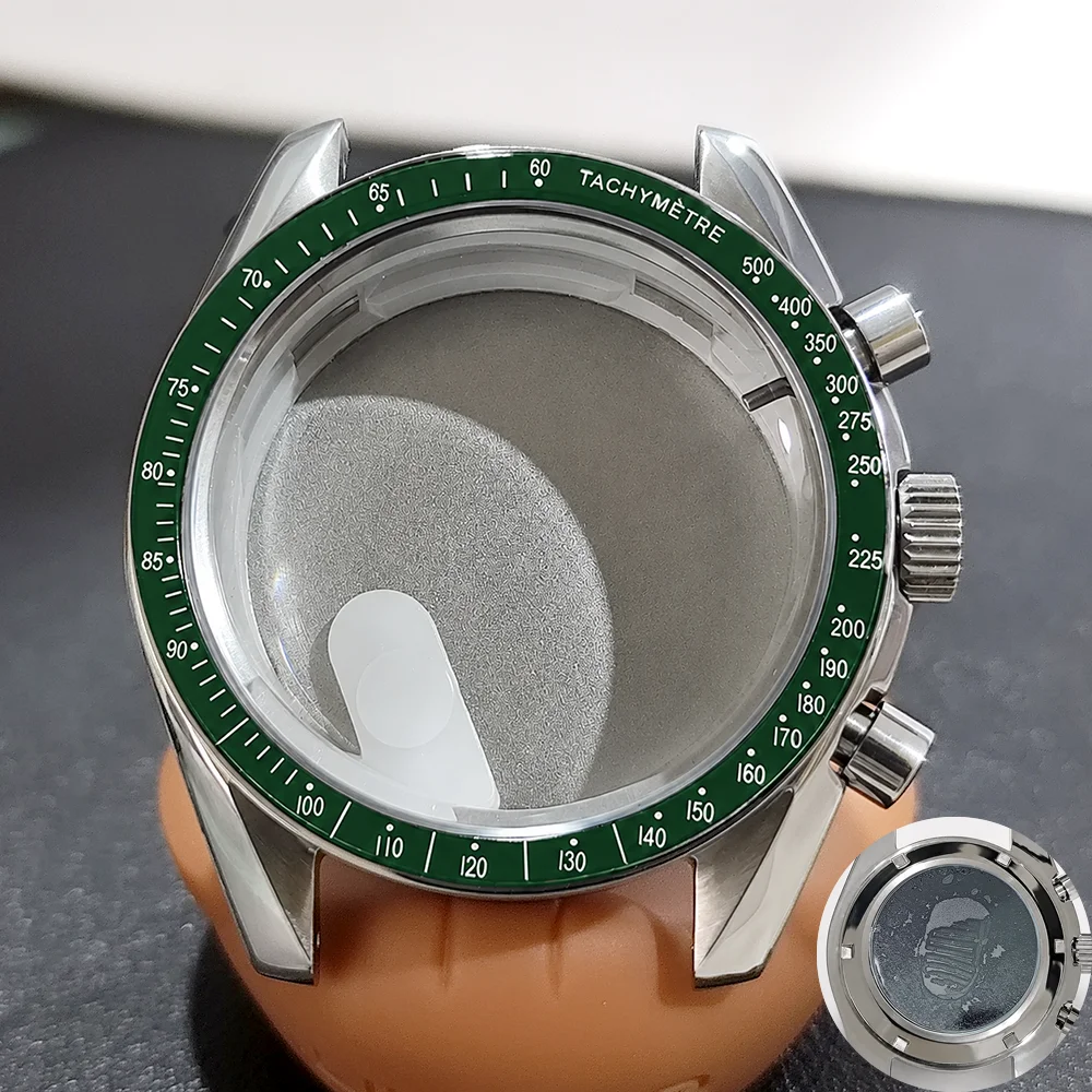 Moon Phase Chronograph Watch Case - 39.7MM Stainless Steel with Moon Pattern Back