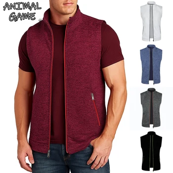 Animal Game Mens Zipper Casual Sweatshirts Outdoor Casual Sleeveless Vest Jackets Cycling Work Coats Hiking Streetwear Tank Top