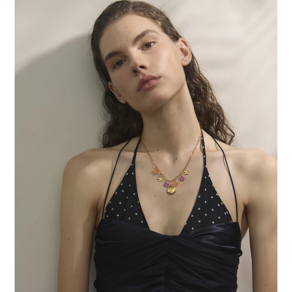 Yhpup Pendant Necklace Fashion Golden Stainless Steel
