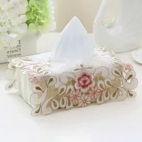 Exquisite Vintage Lace Fabric Tissue Box Cover European Style Embroidery Pastoral Style Embroidery Fabric Tissues Box Cover 1