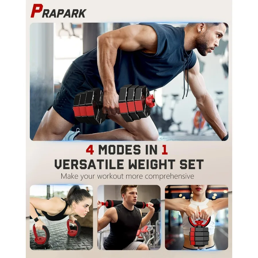 4-in-1 Adjustable Dumbbell Set – Octagonal Anti-Roll Design, Non-Slip Grip, Versatile Weights with Barbell, Kettlebell, Push-Up