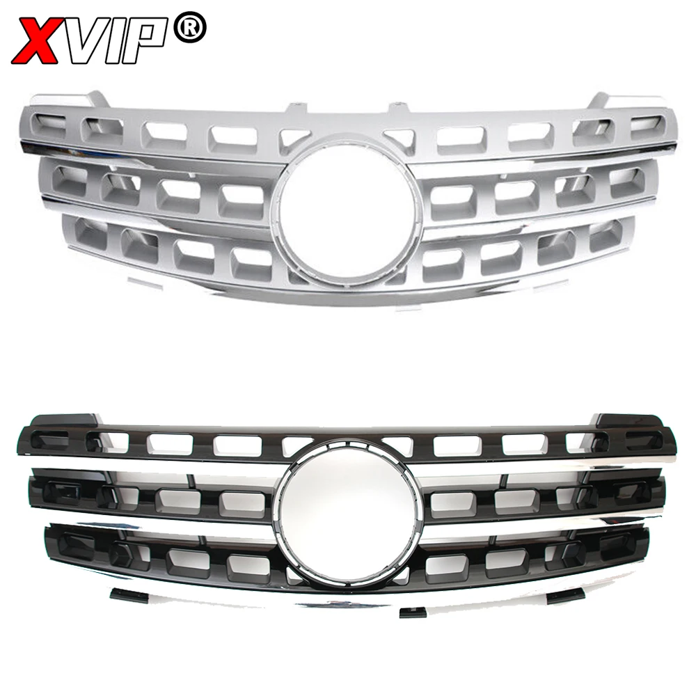 XVIP 크롬 블랙 A - 스타일 레이싱 그릴 실버 범퍼 그릴 (메르세데스 벤츠 ML-클래스 W164 2005-2008 ML320 ML350 ML500 ML550 용)