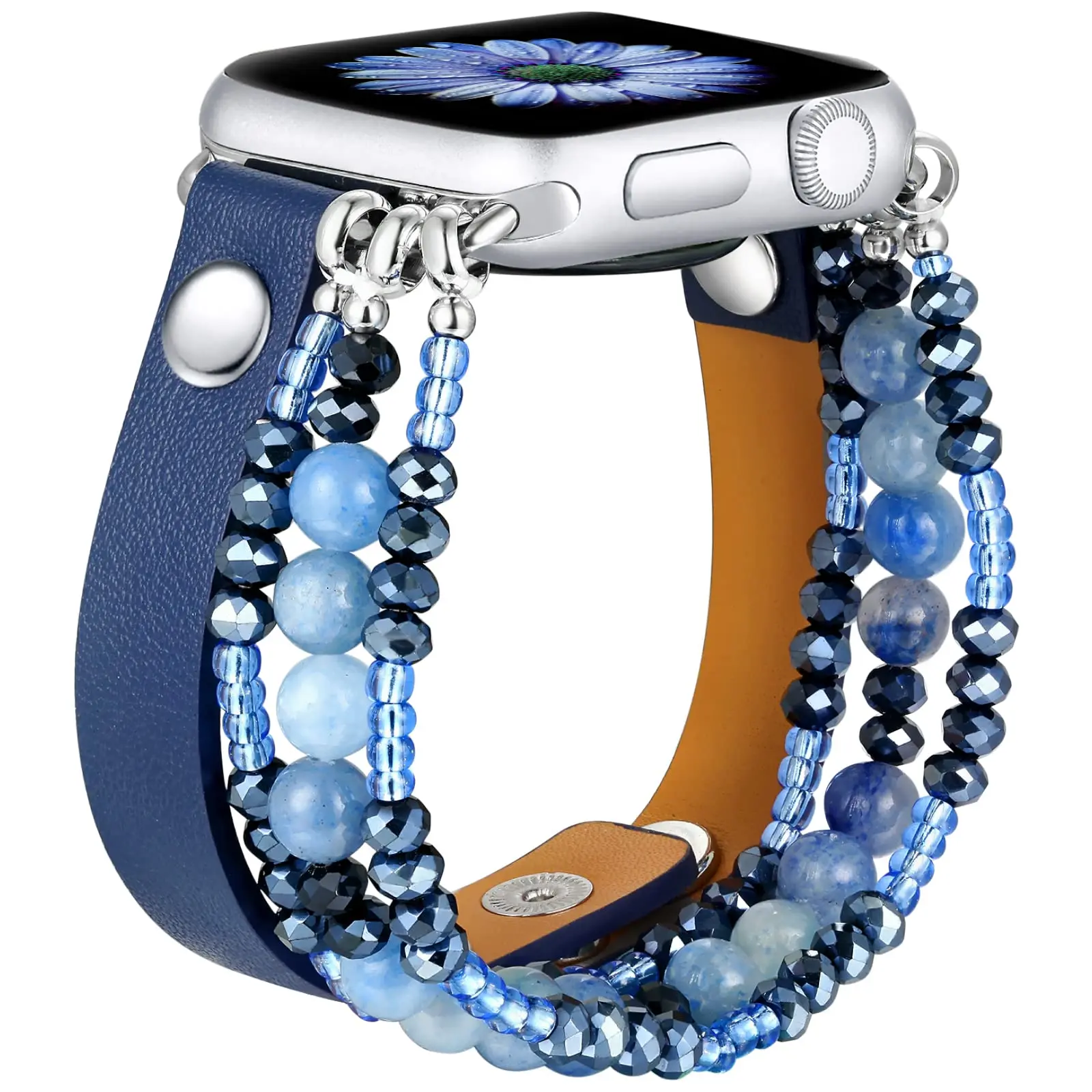 Women's Elastic Beaded Leather Watch Strap Bracelet