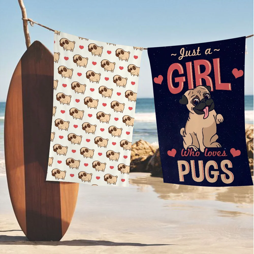 

Cartoon Cute Pug Towel Microfiber Beach Towel Absorbent Quick dry Soft Yoga Swimming Resort Mountain Climbing Towel