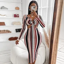

New Sexy Wrap Breast Milk Silk Striped Long Sleeve Slimming Zipper Dress Long Skirt 2022 Spring/Summer Women's Clothing
