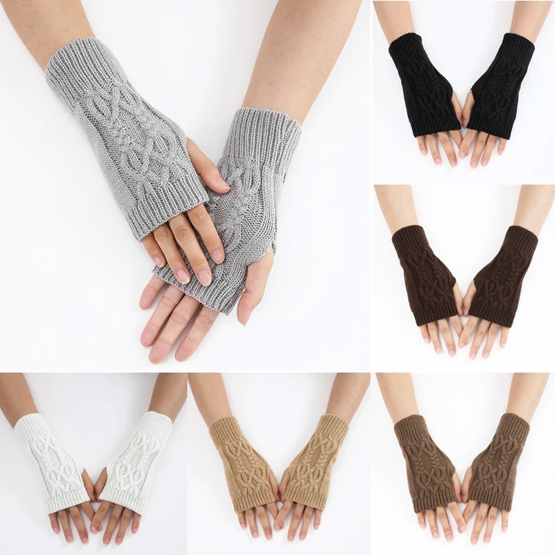 Fingerless Knitted Gloves Autumn Winter Warm Short Twists Wool Half Finger Glove Women Fashion Open Finger Mittens False Sleeves