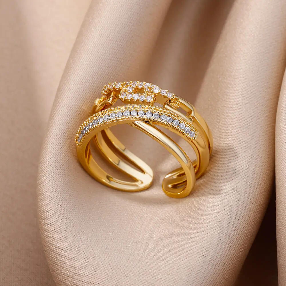 Zircon Chain Ring Stainless Steel For Women