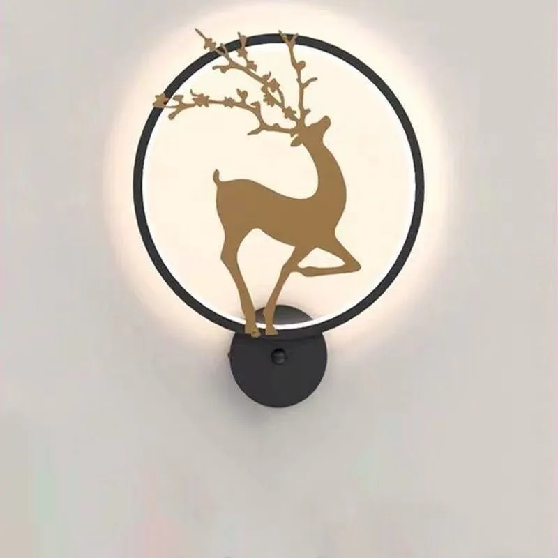 

Nordic Wall Light Simple Golden Deer Decoration LED Round Wall Lamp for Bedroom Stairway Balcony Aisle Sconces