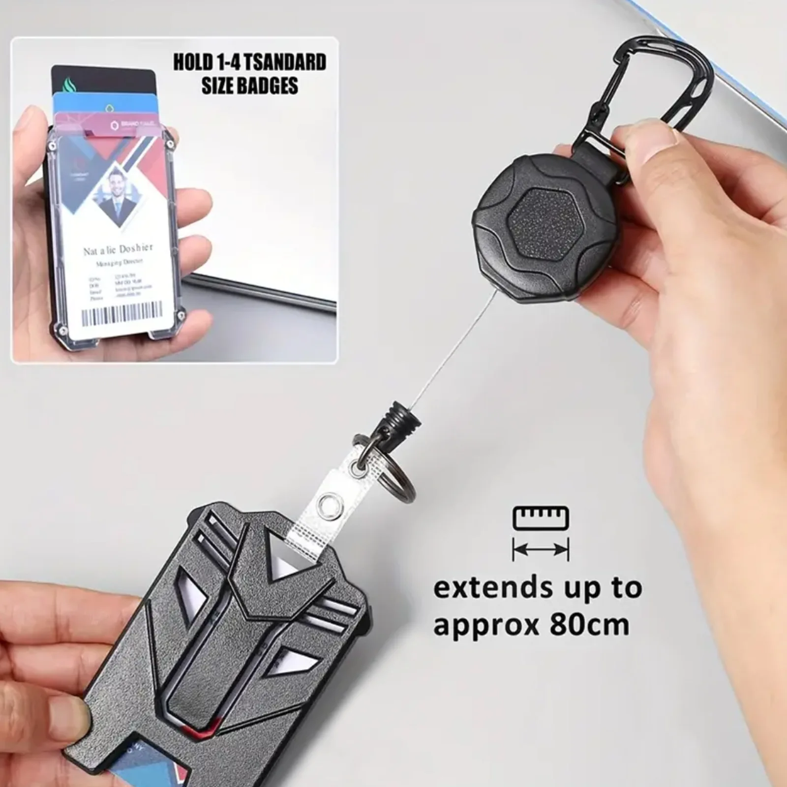 Retractable Badge Holder Heavy Duty Carabiner Keychain Tactical ID Card Holder with 31.5