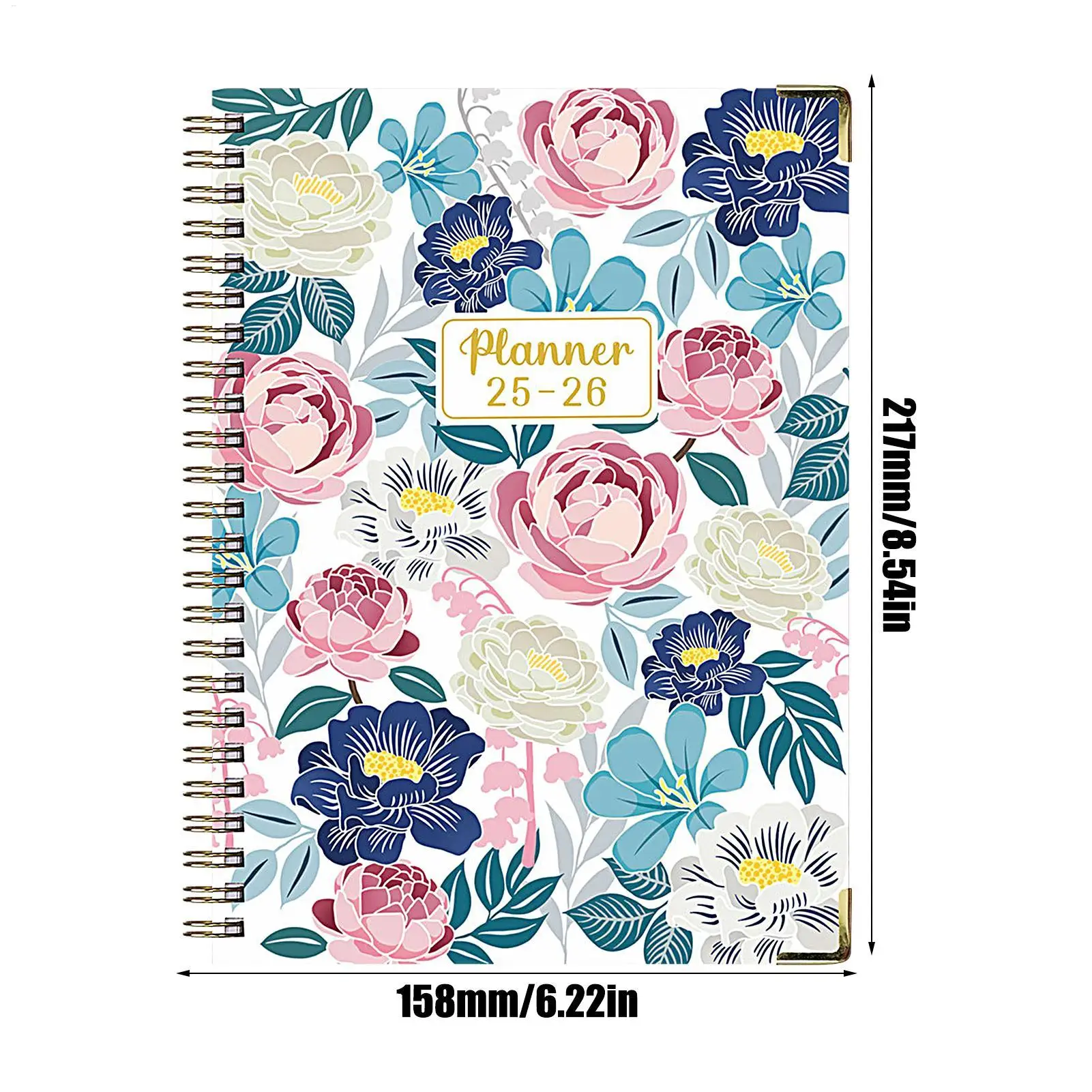 Ringed Notebook Coil Notebook A5 Thick Diary Floral Design English Notepad July 2025-June 2026 for Sketching Bullet Journaling