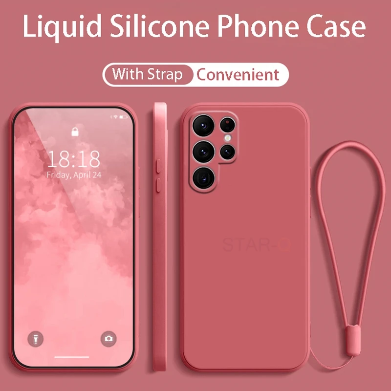 Enhanced Liquid Silicone Phone Case with Lanyard Back Cover - Original Strap