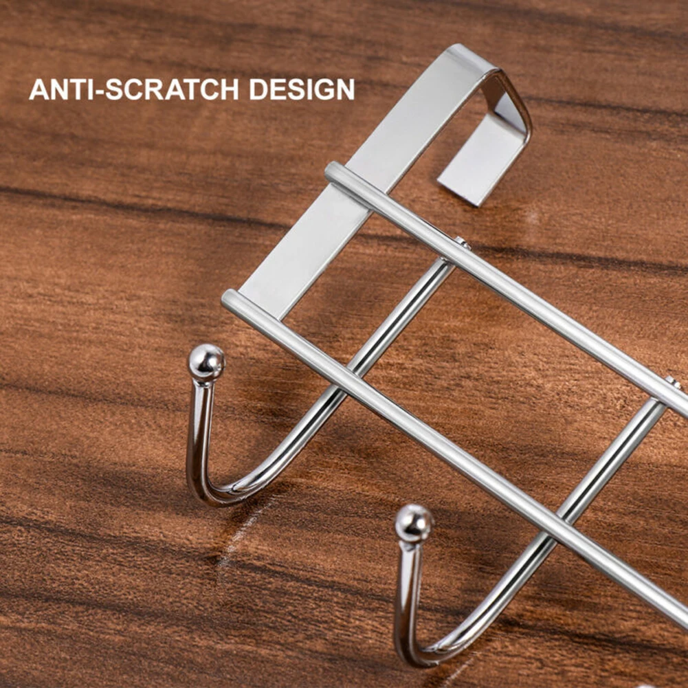 5 Hooks Door Rear Hook Stainless Steel Clothes Bag Hanger Hat Sundries Storage Rack Hanger Towel Home Bathroom Organizer For Door Hook