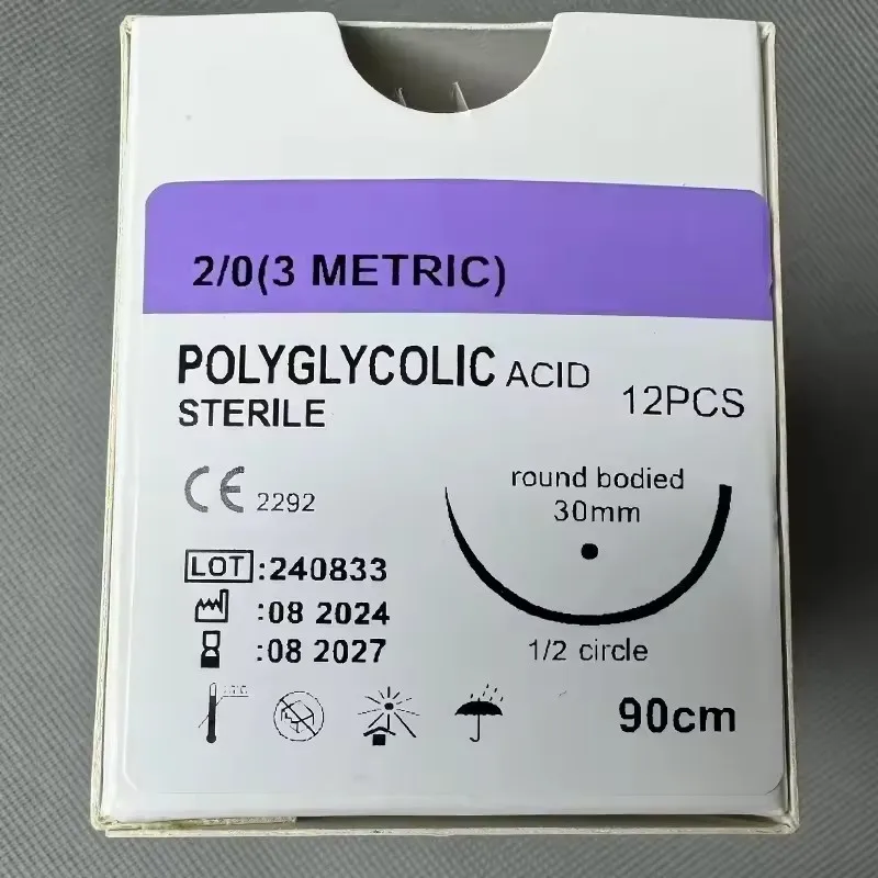 12 Pcs Absorbable Suture Thread Special For Pet 90cm PGA Sutures With Needle Polyglycolic Acid Sterile Pet Use