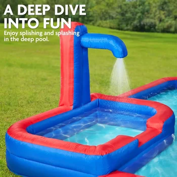 Inflatable Water Slide Park – Heavy-Duty for Outdoor Fun - Climbing Wall, 2 Slides, Splash & Deep Pool – Easy to Set Up 3