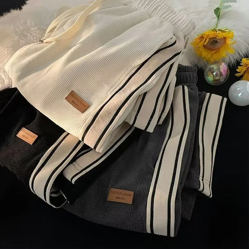 1/2/3Pcs Winter Thick Pants Men Casual Straight Sweatpants Corduroy Wide Leg Trousers Y2K Harajuku High Street Joggers Pant Male