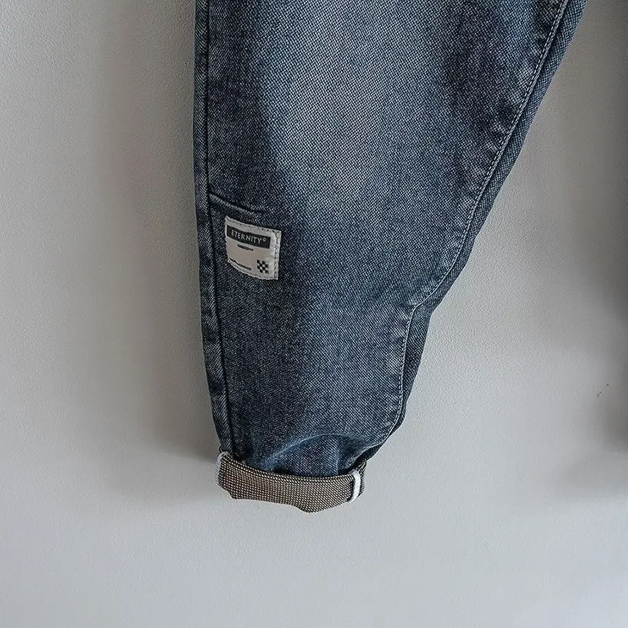 Loose Elastic Waist Denim Jeans Spring Autumn Spliced Harem Pants Men's Casual Pants 2024 Korean New Stretch Baggy Cargo Jeans 3