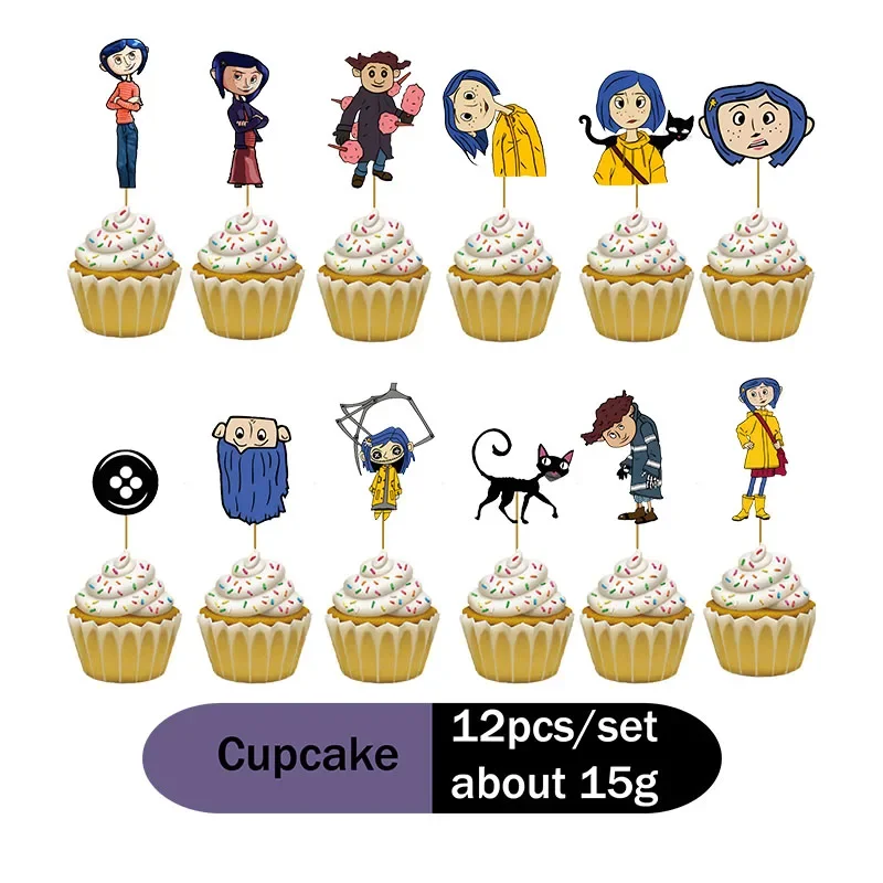 Coraline – Kit Decorazioni Compleanno: 18 Palloncini, Striscione, 13 Topper Per Torta – Tema Blu E Nero