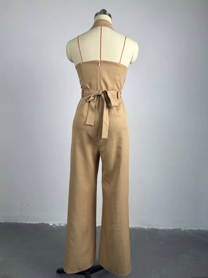 Women's Jumpsuit 2024 Spring/summer Hanging Neck Backless Insert Pocket Romper Fashion Sweet Sleepless High Waisted Tight Pants