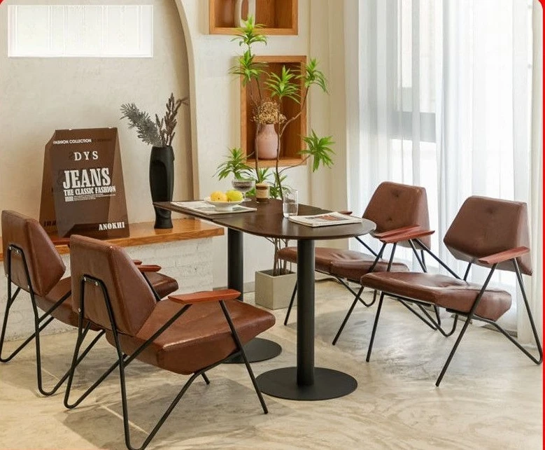 Balcony Bistro Table and Chairs Set Retro Iron Lounge Cafe Bar Sofa Chairs Commercial Coffee Shop Furniture Patio Outdoor Style