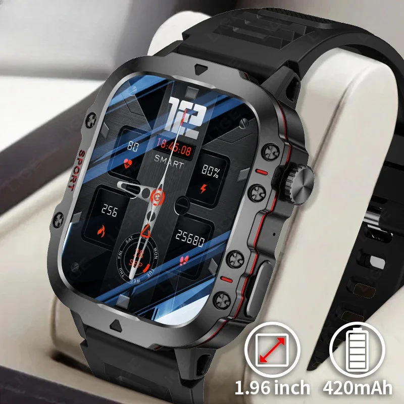 

Montre intelligente militaire étanche pour homme, appel Bluetooth, fréquence cardiaque sportive, extérieur robuste,