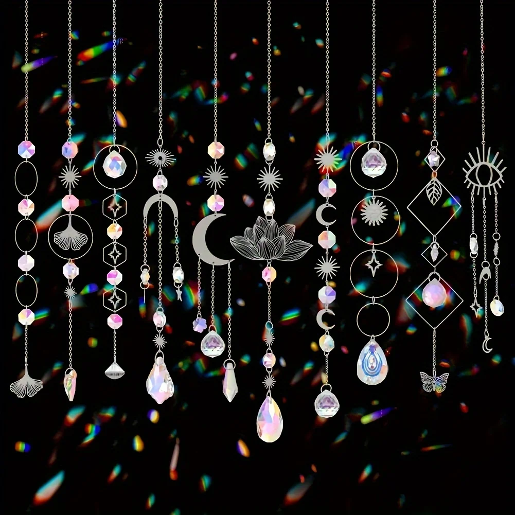 10 Pieces Lotus Colorful Crystal Suncatcher with Chain Pendant Ornaments Hanging Crystals Prism Rainbow Maker for Windows Indoor 3 S205dc484a12349bba8f4b7888974b233e