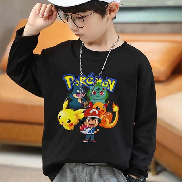 Pikachu Clothing for Girls Pokemon T-shirts Oversized ANIME Tee Tops Charizard Child Long Sleeve Clothes Boy Kid Tshirt - AliExpress