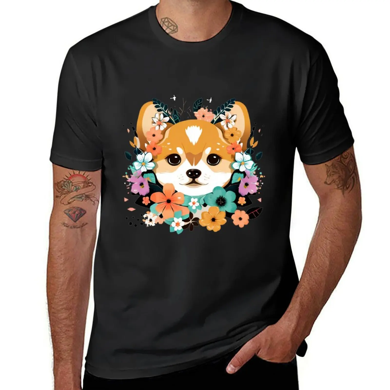 

Cute Lovely Cat In Flowers T-Shirt oversized tees anime sports fans big and tall t shirts for men