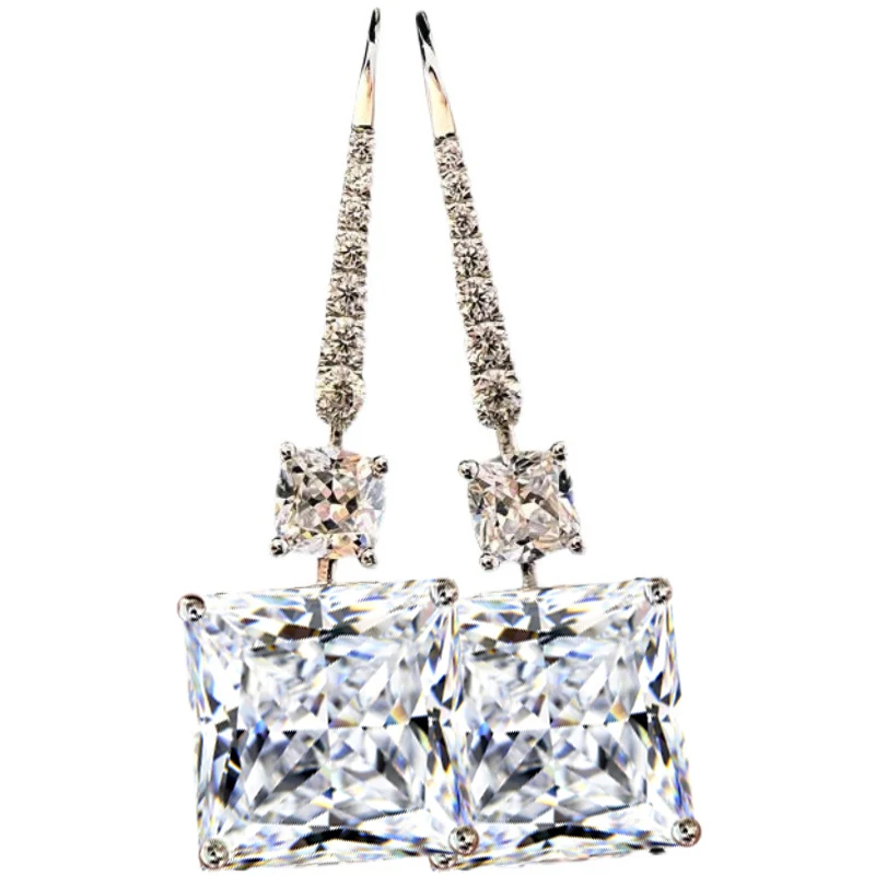 S925 Sterling Silver Plated hand inlaid high carbon diamond smart square diamond ear hook earrings women's fashion