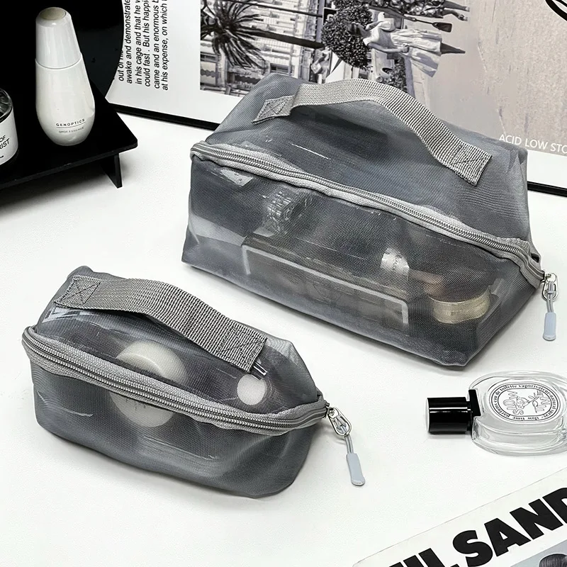 Double Layer Travel Cosmetic Bag Large Capacity Mesh Makeup Bag Makeup Storage Pouch Travel Toiletries