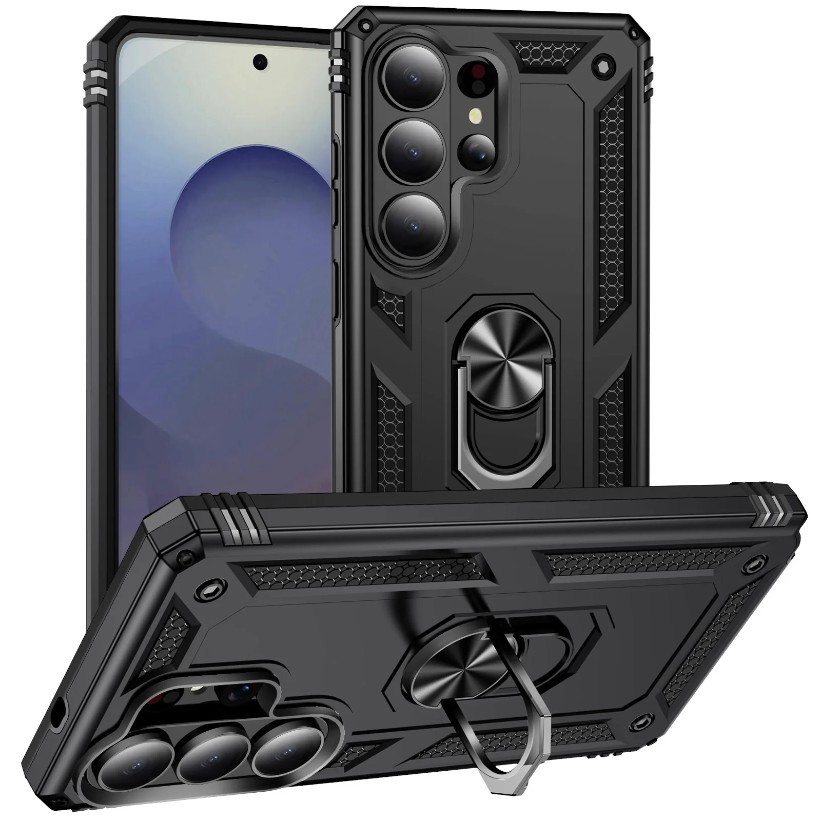 Durable Shockproof Phone Case with Metal Stand and Dual Layer Protection