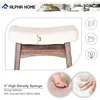 ALPHA HOME Bar Stools Set of 2, Solid Wood Saddle Kitchen Stools with Beige Linen Fabric Cushion Counter Height Barstools 3
