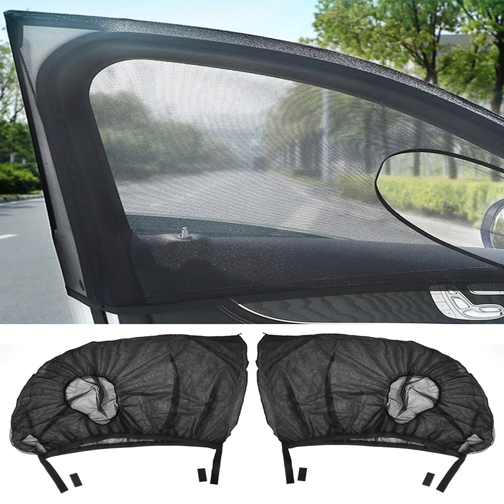 2pcs Car Curtain Foldable SUVs Window Screen Black Gauze Vehicle Rear